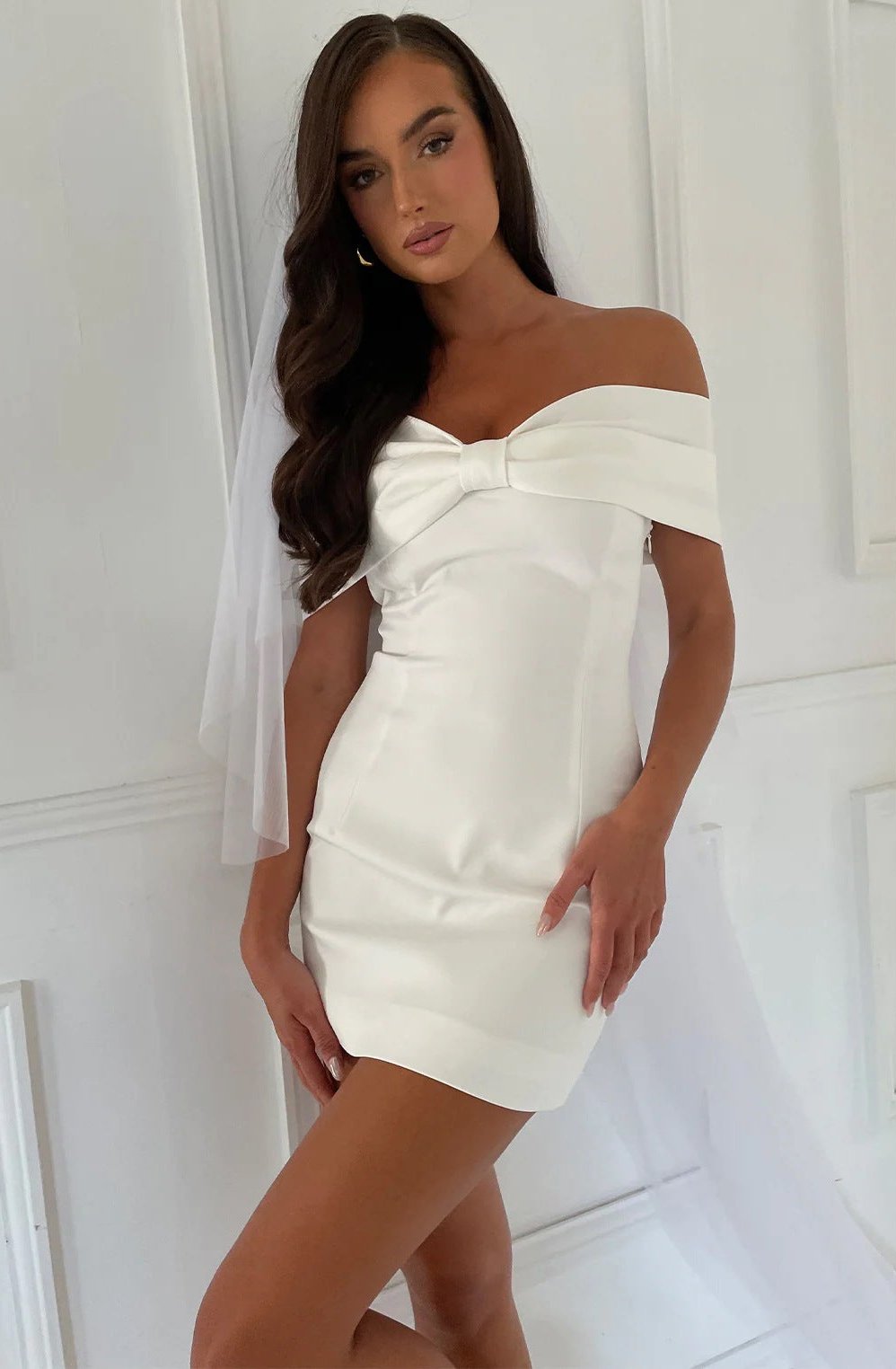 ANSELIE | OFF-SHOULDER SOLID OVER-FOLD MINI DRESS