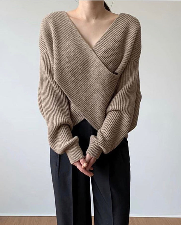 BLANCHE | CHIC CROSS-WRAP KNIT SWEATER