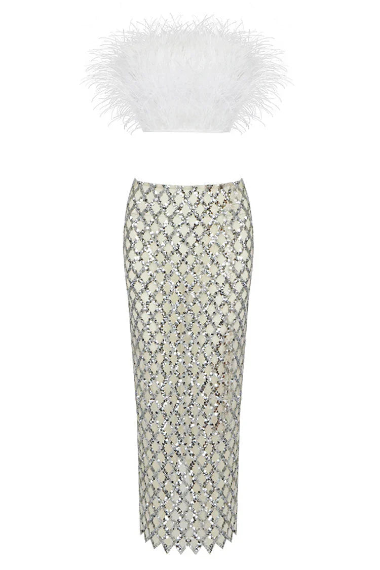 LORETTA | FUR TOP & SHINY SEQUINS SKIRT TWO-PIECE SET